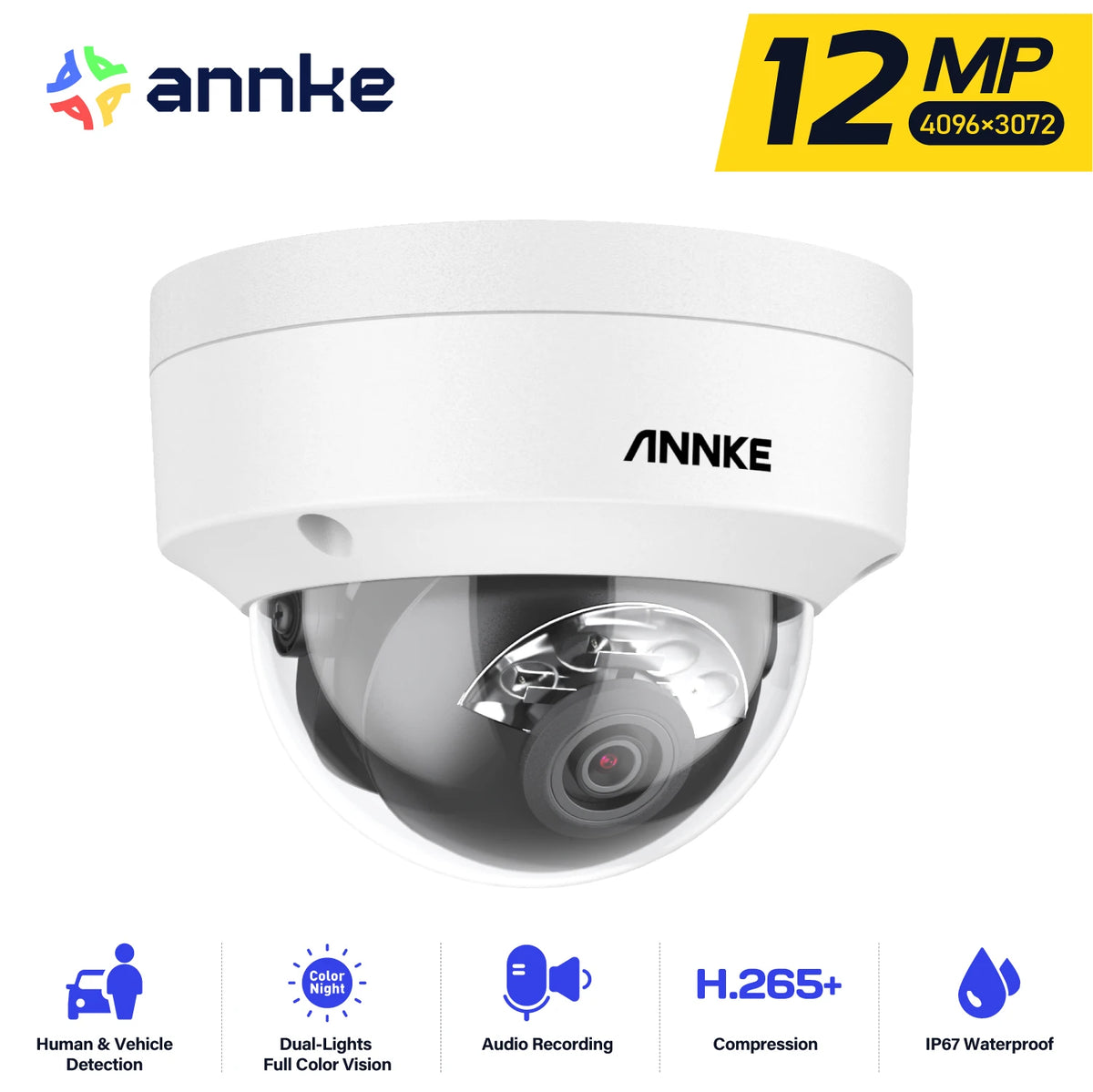 ANNKE 12MP Outdoor Smart Dual Light PoE Security Camera Color IR Night Vision Built-in Microphone IP67 Smart Home H.265+