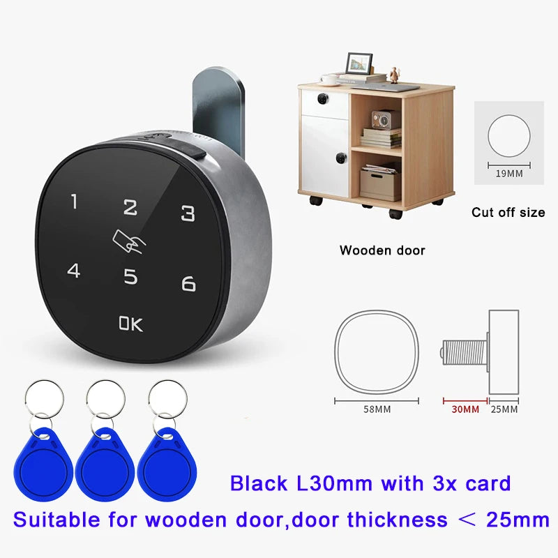 Keyless Touch Keypad Password Digital RFID IC Card Electric Cabinet Drawer Locker Clockwise Unlock