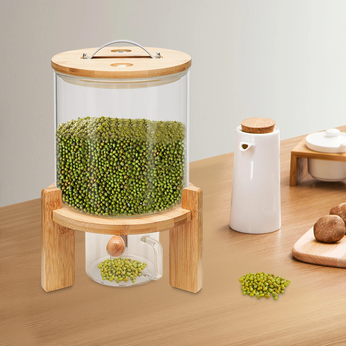 5L Clear Cereal Dispenser with Measuring Cup Glass Food Storage Container for Rice, Flour, Pet Food, Kitchen Organization