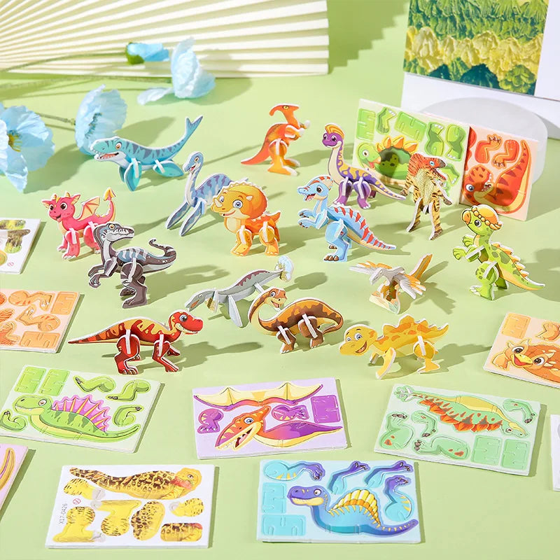 30pcs 3D Fun Mini Animal Dinosaur DIY Paper Jigsaw Puzzles for Birthday Party Favors Kindergarten Rewards Pinata Filler Gift