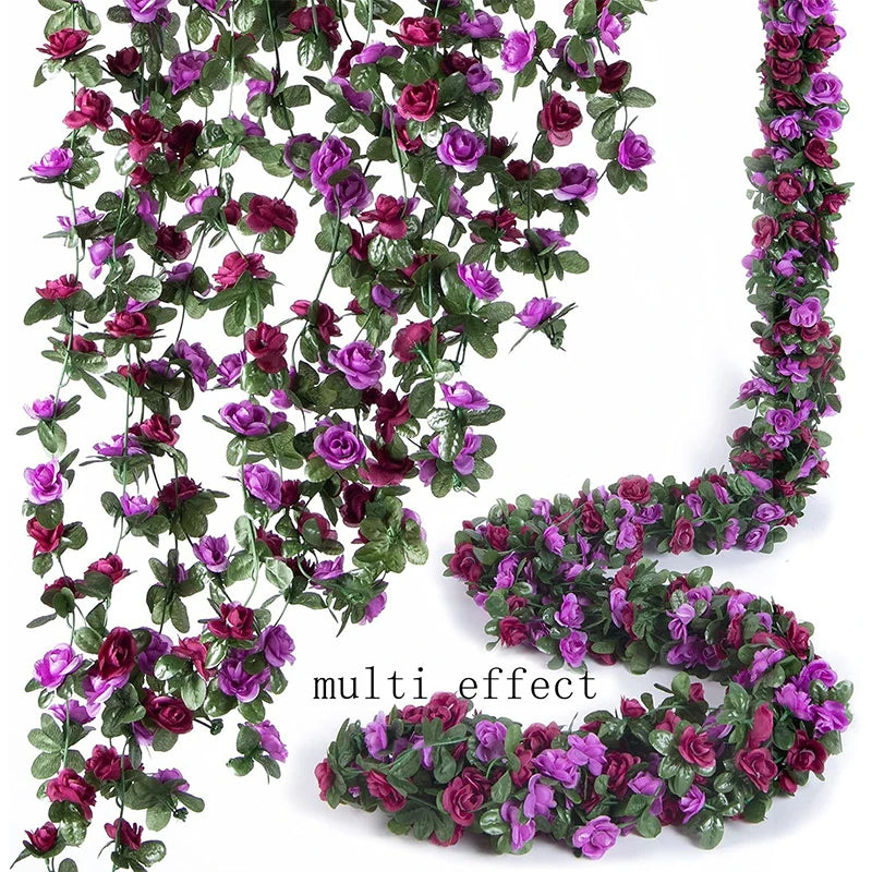 250CM Artificial Rose Flowers for Wedding Home Room Decoration Autumn Garden Outdoor Arch Christmas Rattan DIY Fake Plants Vine
