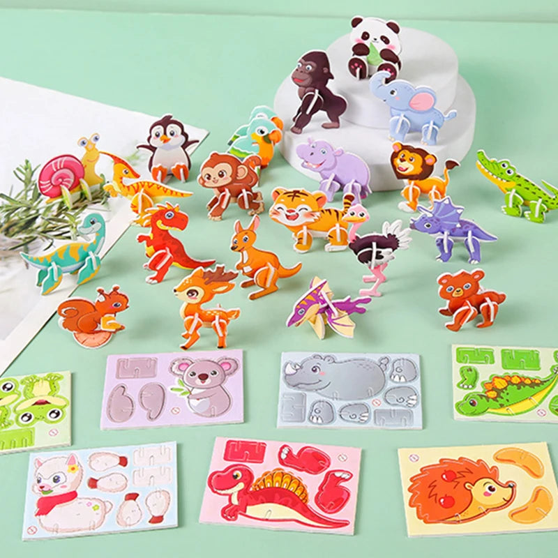 30pcs 3D Fun Mini Animal Dinosaur DIY Paper Jigsaw Puzzles for Birthday Party Favors Kindergarten Rewards Pinata Filler Gift