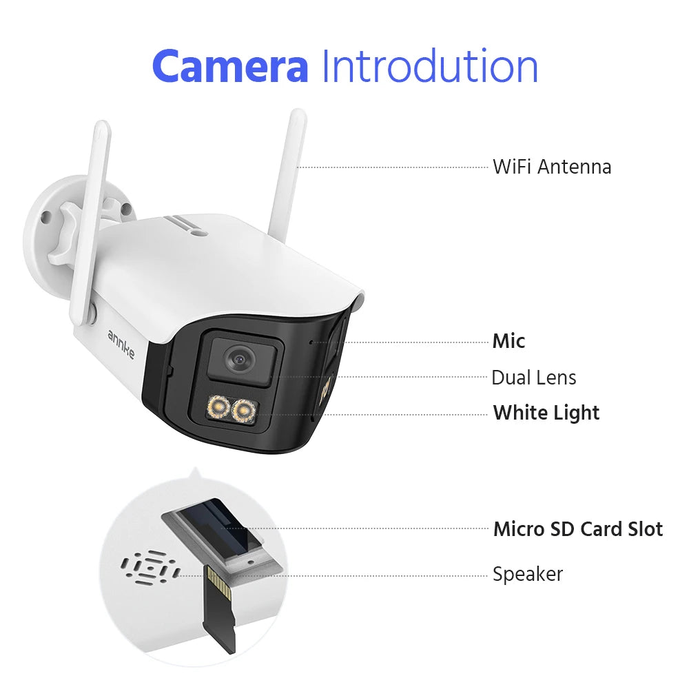 ANNKE 4MP WiFi Security Camera 4CH Wireless NVR 1/2/3/4PCS 4MP WiFi Camera Outdoor Two Way Audio 64GB TF Dual Lens POE Cameras