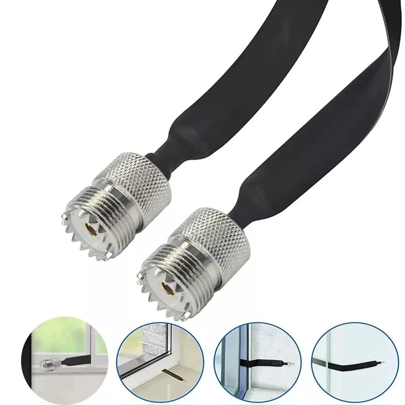2 Pack 40Cm RF Coaxial Cable Window/Door Pass Through Flat Cable, SO239 UHF Female To UHF Female,50 Ohm