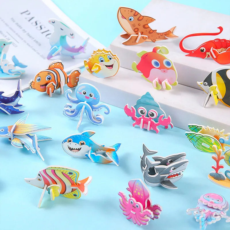 30pcs 3D Fun Mini Animal Dinosaur DIY Paper Jigsaw Puzzles for Birthday Party Favors Kindergarten Rewards Pinata Filler Gift