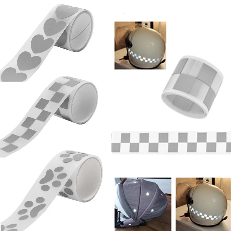 1 Roll 1Mx3cm Heart Star Reflective Tape Sticker for Clothing Iron Bagpack T-shirt Heat Glow in The Dark Reflective Sticker