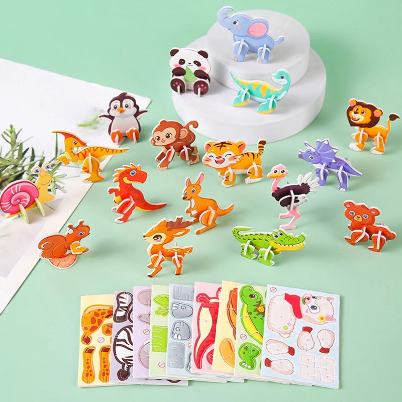 30pcs 3D Fun Mini Animal Dinosaur DIY Paper Jigsaw Puzzles for Birthday Party Favors Kindergarten Rewards Pinata Filler Gift